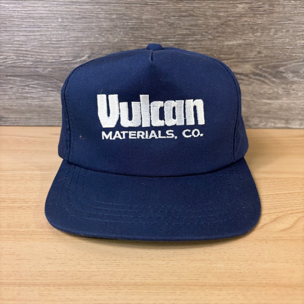 Vintage Vulcan Materials Hat Cap Snap Back Blue Trucker Adjustable